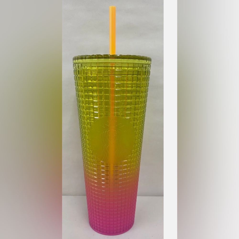 Starbucks venti tumbler grid yellow & pink ombre cup